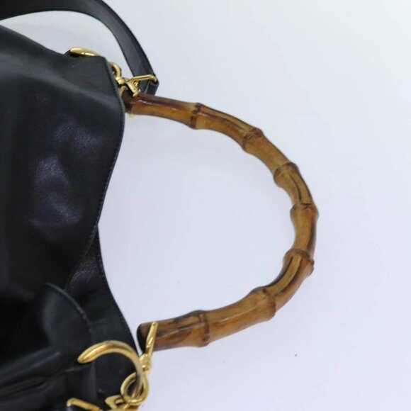 GUCCI Bamboo Hand Bag Leather 2way Black 001 2113 1638 Auth yk11916 - Picture 8 of 16